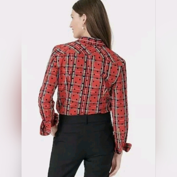J.Crew Slim Perfect Shirt in Red Stewart Tartan Plaid with Velvet Dots Sz 00 - Picture 4 of 8